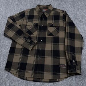 Troll Co.‎ Gridlock Flannel Men's XL Brown Plaid Workwear Pearl Snap Button